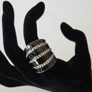 Chic Black and Silver Tone Band Ring